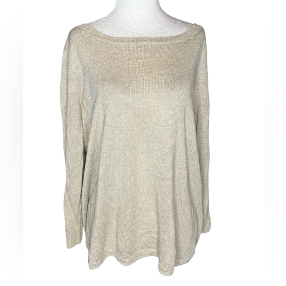 J. Crew Linen Crew Neck Sweater Top in Beige size Medium
